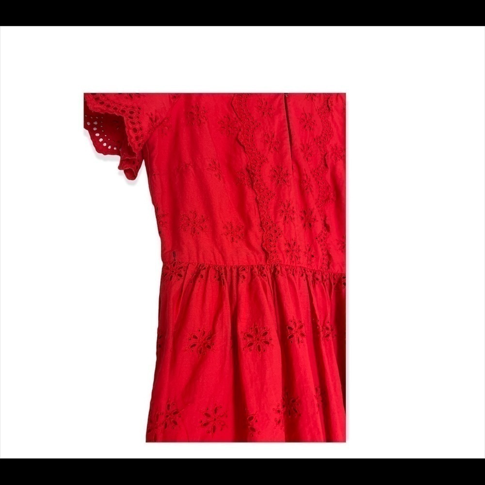 MADEWELL Scalloped Eyelet Midi Dress Short Sleeve Prairie Red Cotton - Picture 6 of 9